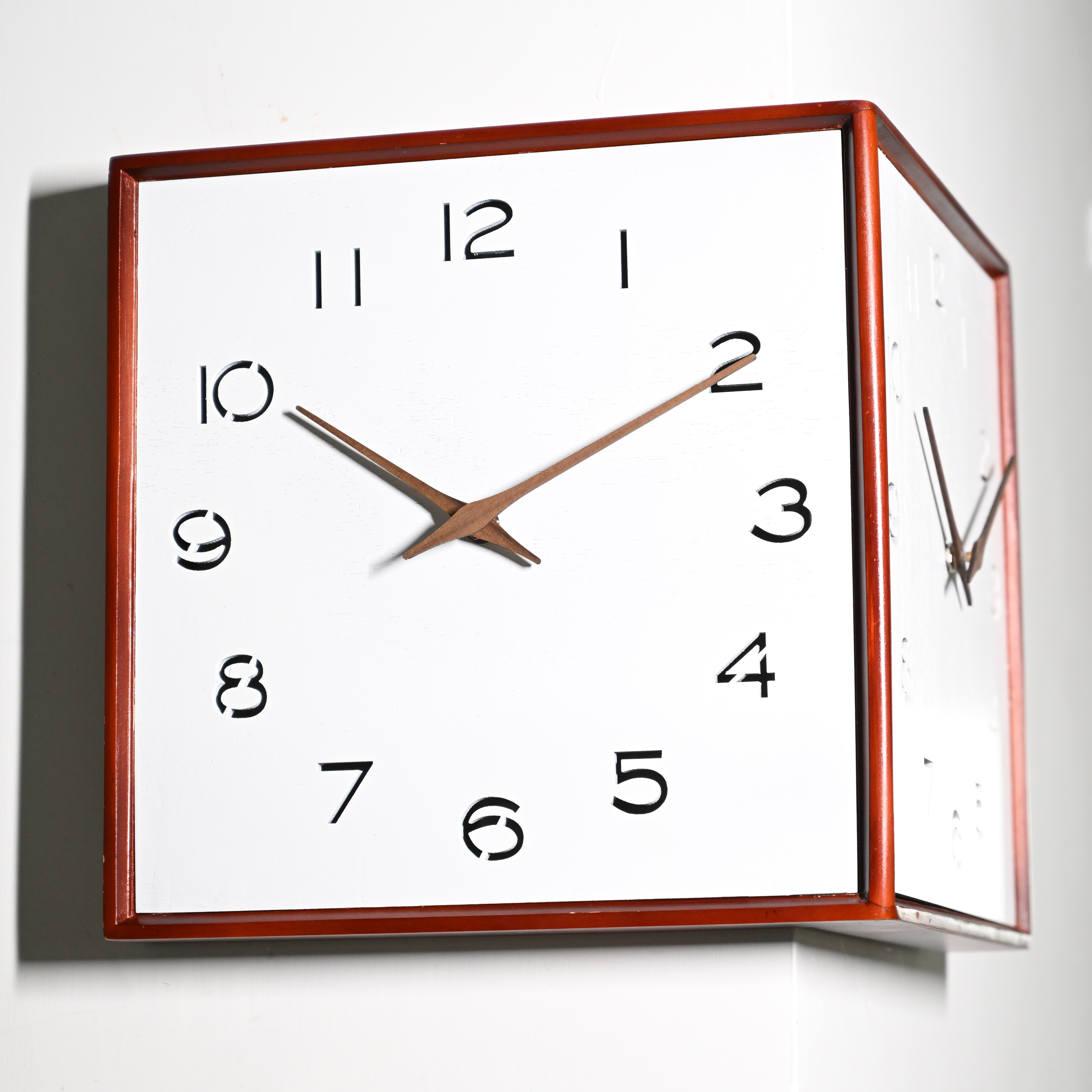 Wooden Wall Clock - W920 Red Brown Wood image 2
